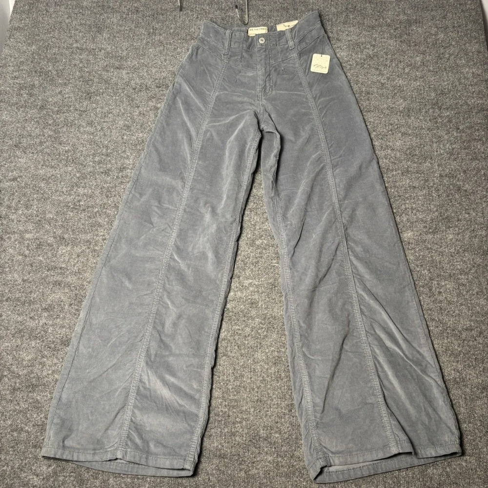 We The Free Free People Corduroy Wide Leg Seamed Pants Womens 25‎ Grey Blue